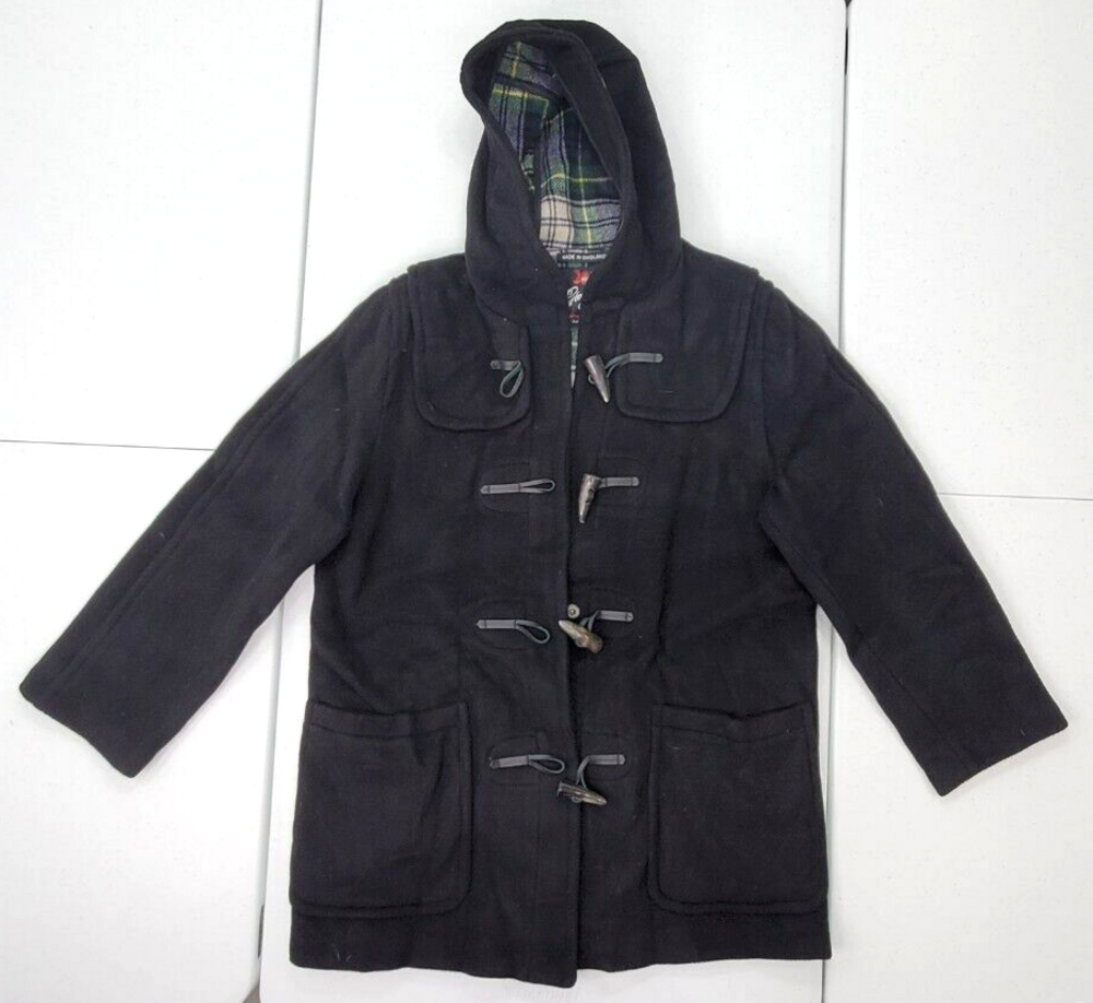Gloverall England Women 10 Used Black Wool Blnd Duffle Coat Toggle Button/Hooded